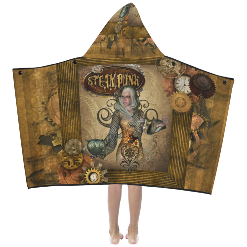 Steampunk lady with owl Kids' Hooded Bath Towels