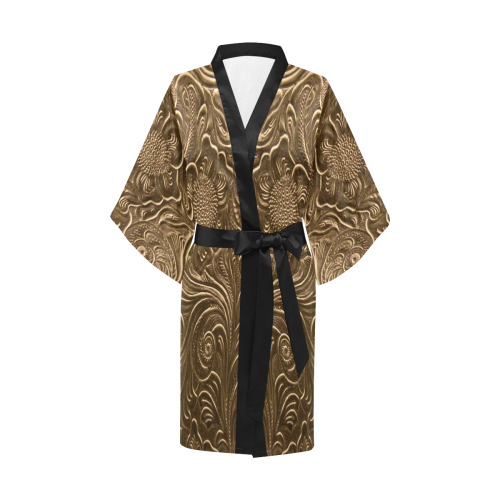 Embossed Gold Flowers Kimono Robe