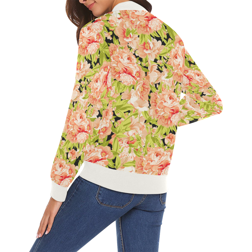 Colorful Flower Pattern All Over Print Bomber Jacket for Women (Model H19)
