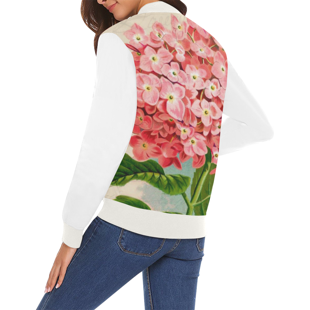 pink hydrangia All Over Print Bomber Jacket for Women (Model H19)
