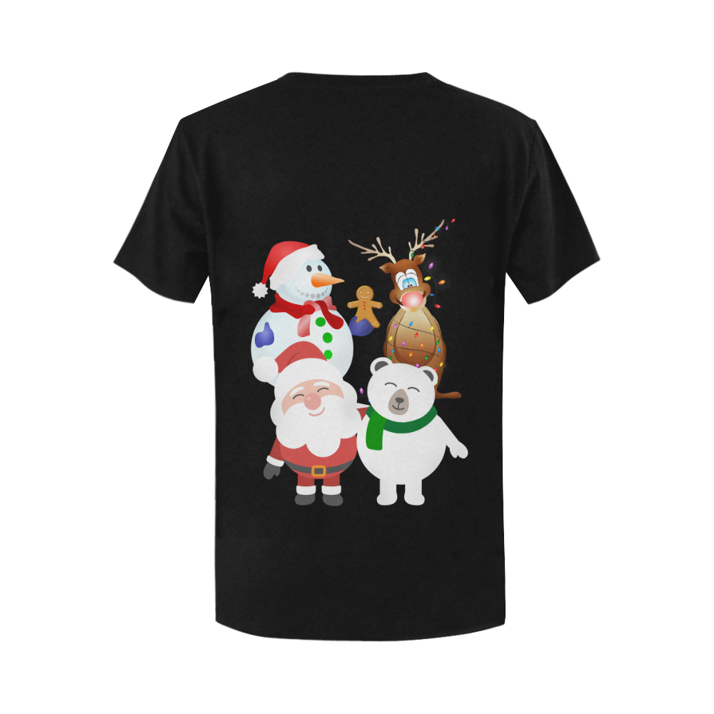 Christmas Gingerbread, Snowman, Santa Claus Black Women's T-Shirt in USA Size (Two Sides Printing)