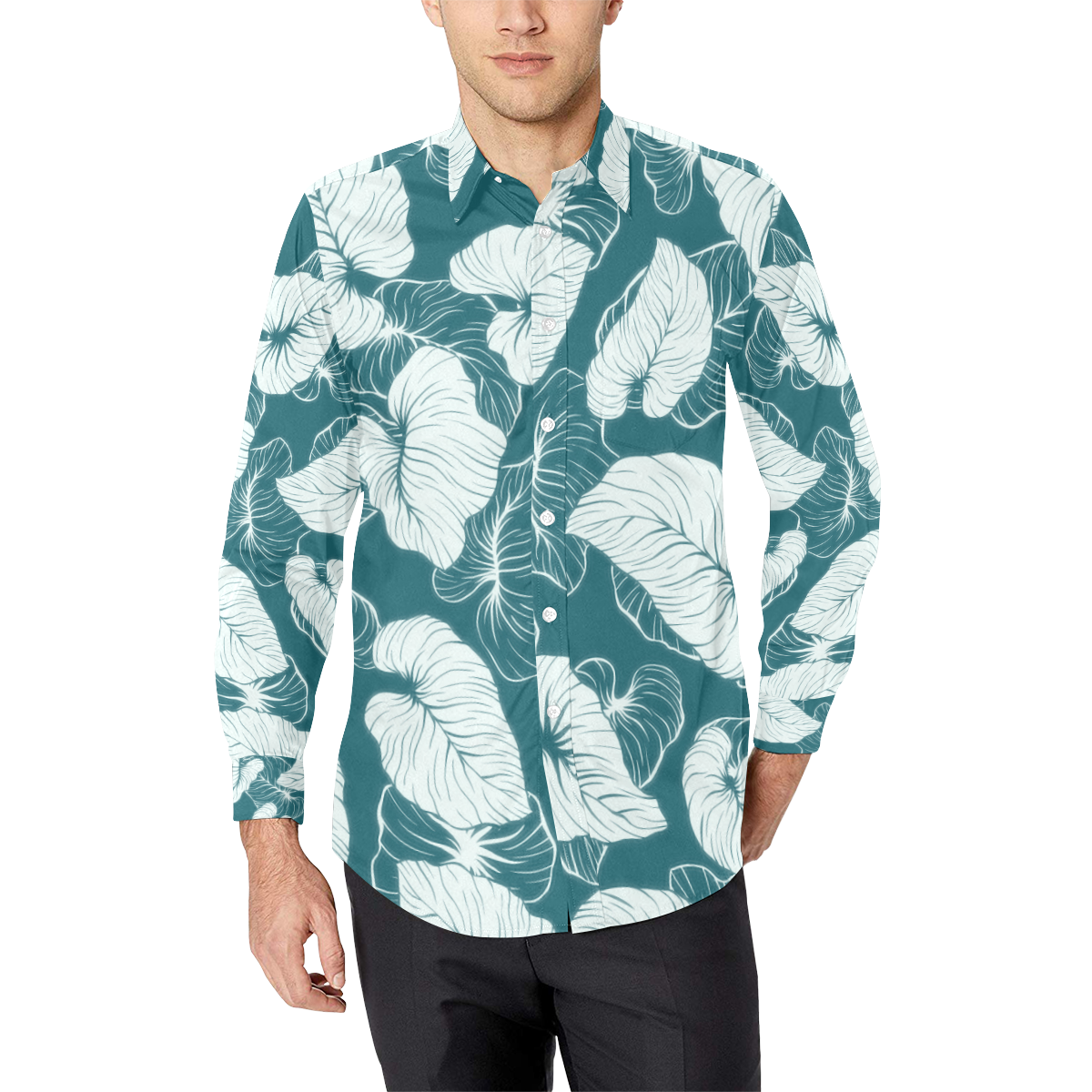 Dickie antique green palm leaves Men's All Over Print Casual Dress Shirt (Model T61)
