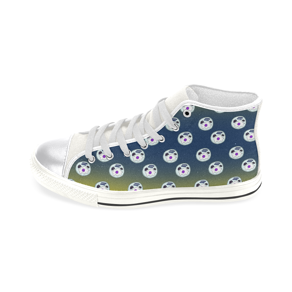 english breakfast yellow pattern blue ombre Women's Classic High Top Canvas Shoes (Model 017)