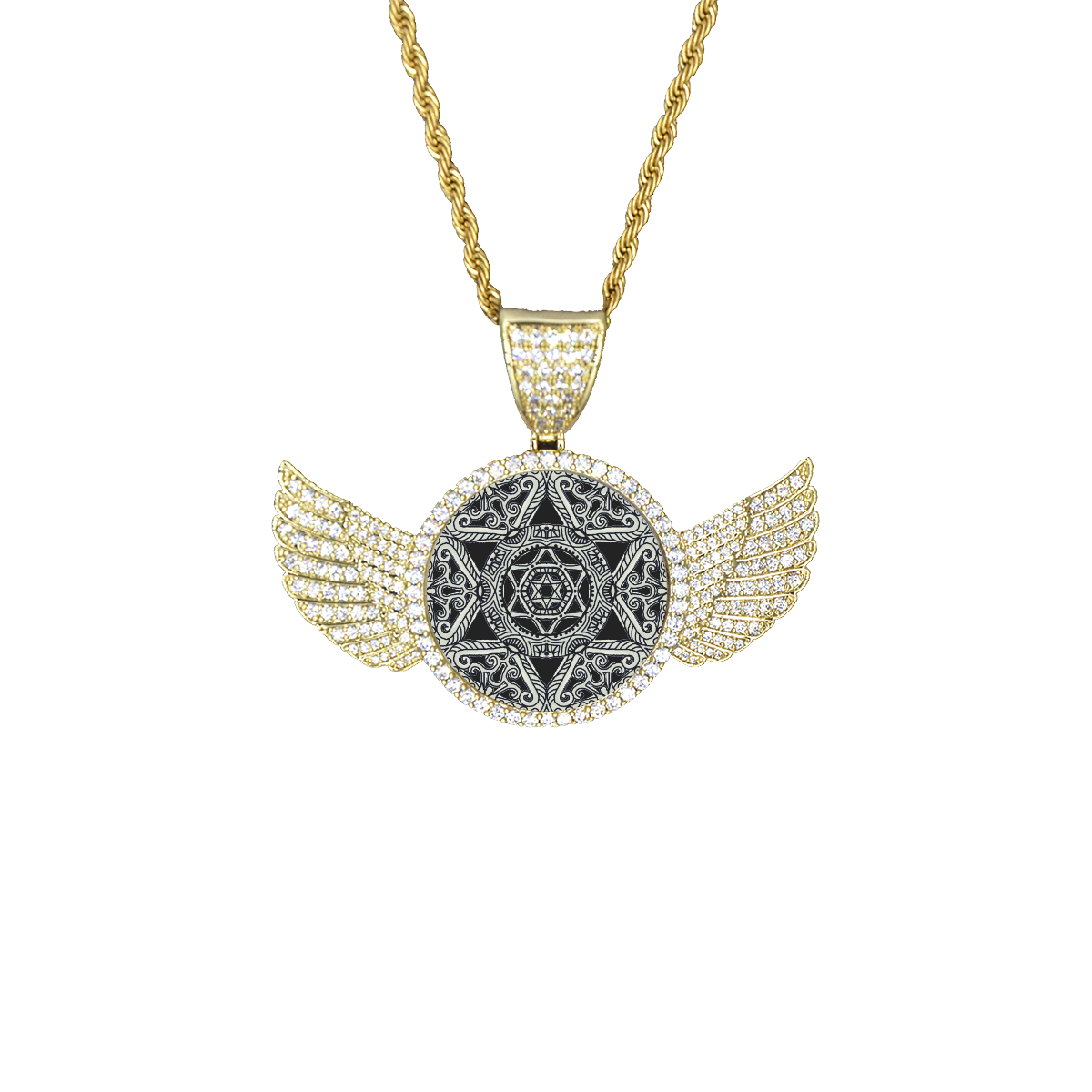 maguen mandala Wings Gold Photo Pendant with Rope Chain