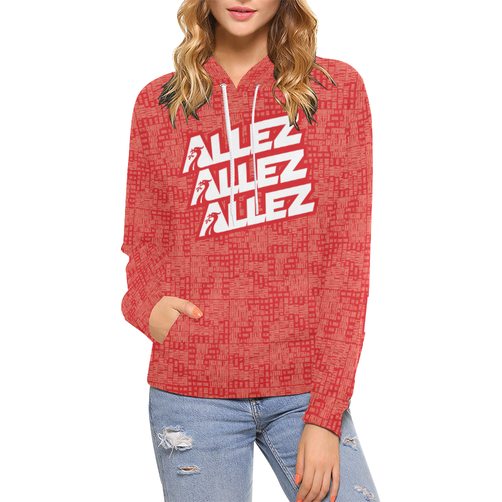 Allez Allez Allez Red All Over Print Hoodie for Women (USA Size) (Model H13)