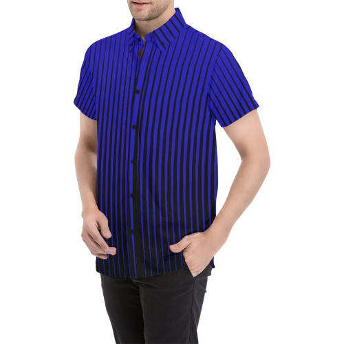 Tapered Black Stripes on Blue Men's All Over Print Short Sleeve Shirt (Model T53)