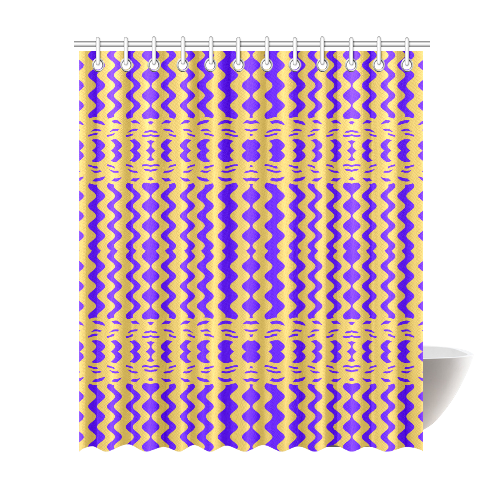 Purple Yellow Modern  Waves Lines Shower Curtain 72"x84"