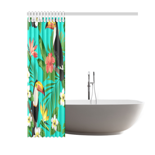 Toucan And Tropical Flowers Pattern Shower Curtain 60"x72"