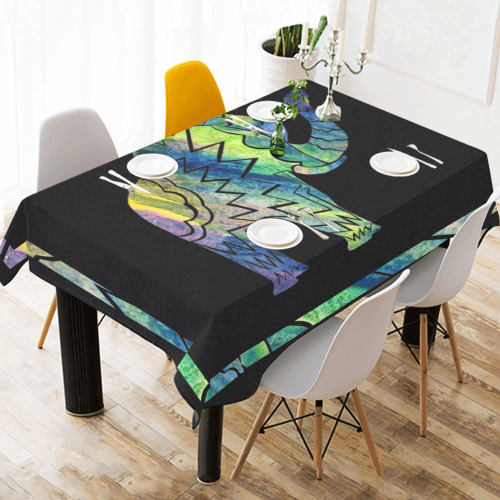 Patchwork Elepant 52x70 Tablecloth Cotton Linen Tablecloth 52"x 70"
