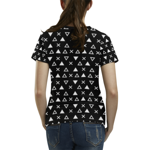 Geo Line Triangle All Over Print T-shirt for Women/Large Size (USA Size) (Model T40)