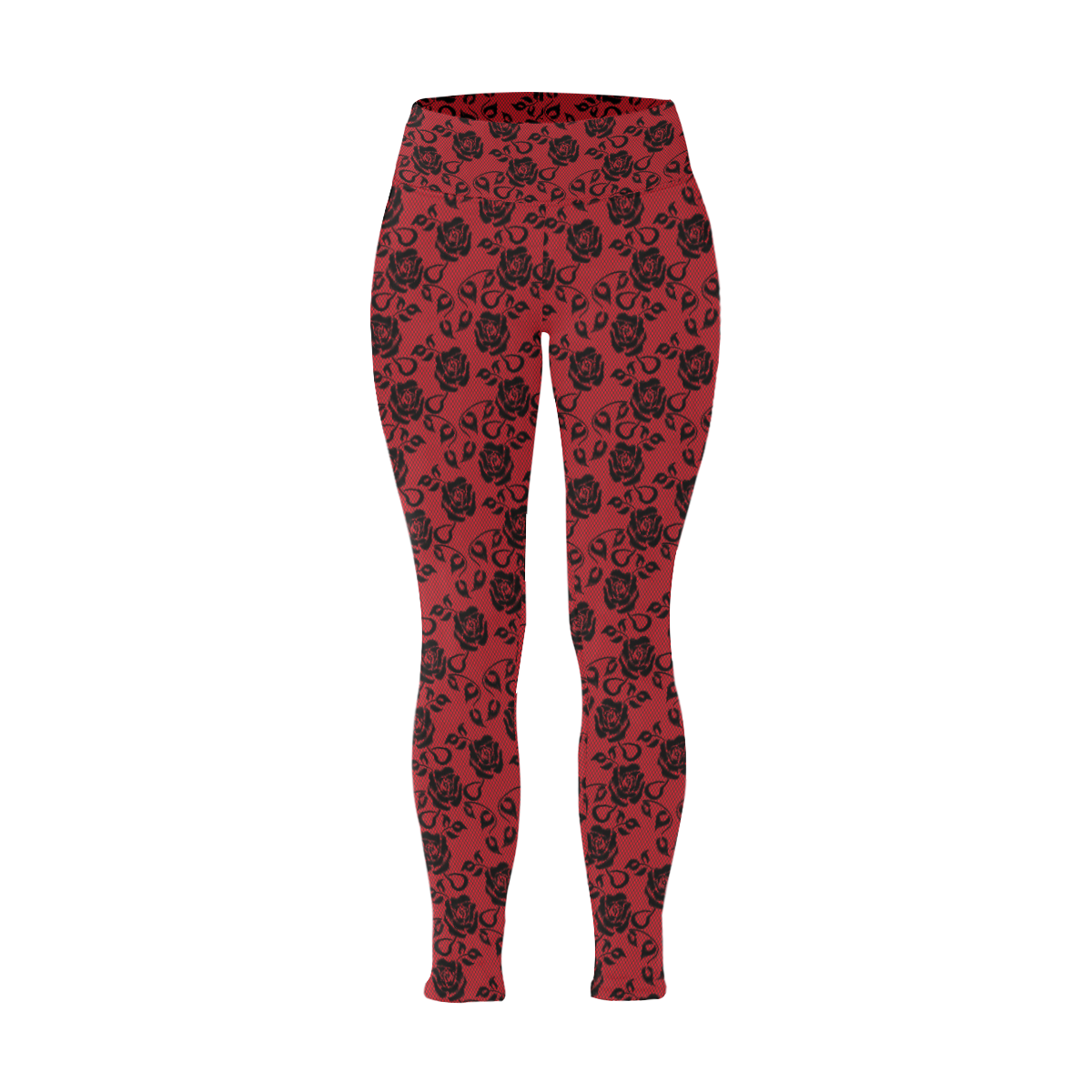 Gothic Roses Lace Red Women's Plus Size High Waist Leggings (Model L44)
