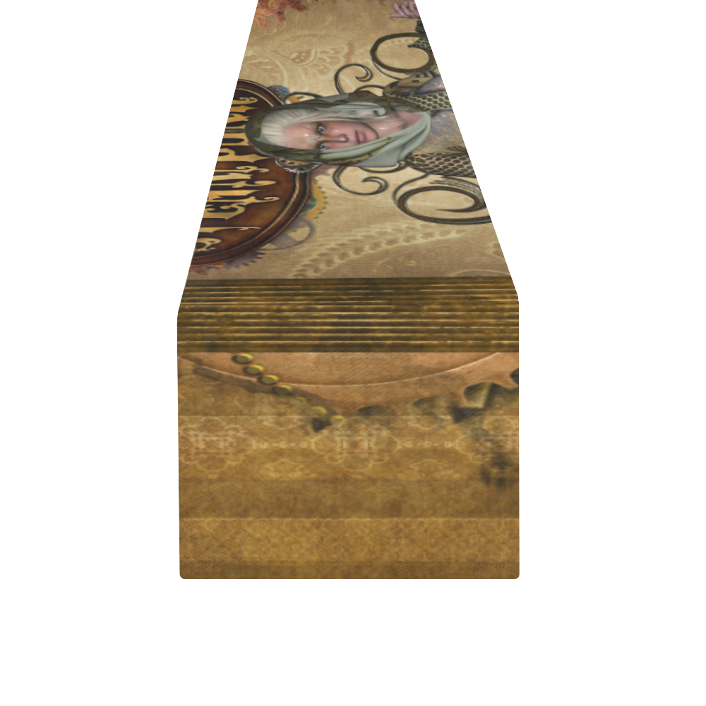 Steampunk lady with owl Table Runner 14x72 inch
