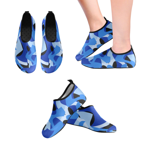 Camouflage Abstract Blue and Black Women's Slip-On Water Shoes (Model 056)