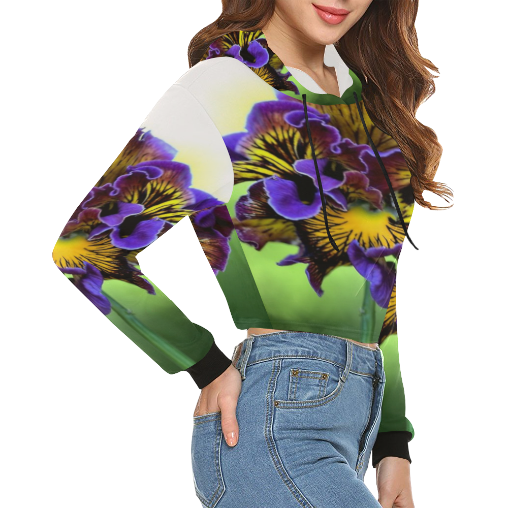 violet flower All Over Print Crop Hoodie for Women (Model H22)
