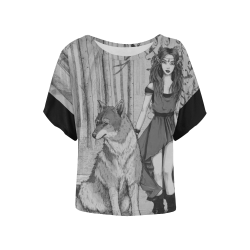 She & The Wolf Graphic Women's Batwing-Sleeved Blouse T shirt (Model T44)