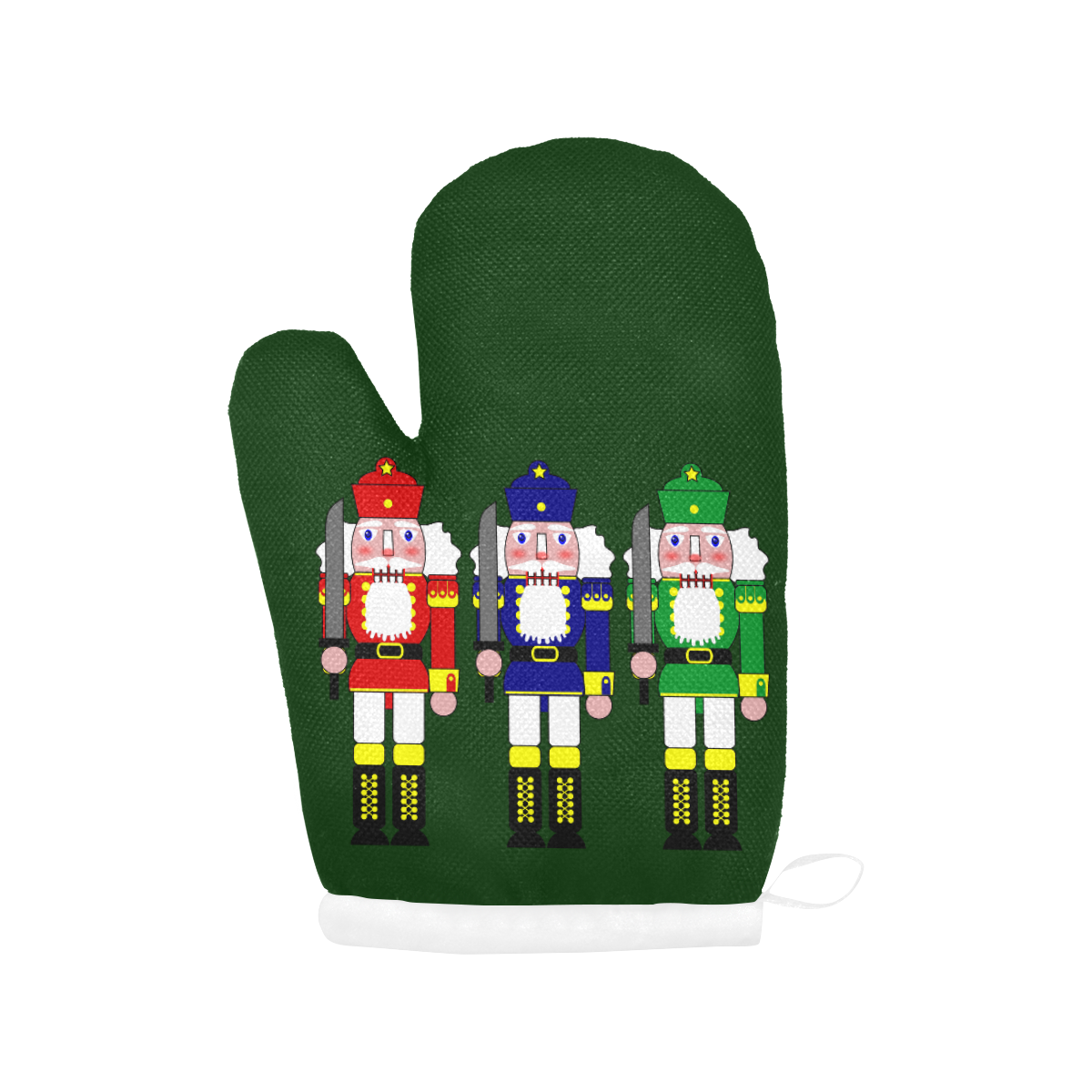 Nutcracker Christmas Toy Soldiers on Green Oven Mitt (Two Pieces)