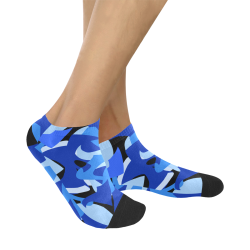 Camouflage Abstract Blue and Black Women's Ankle Socks