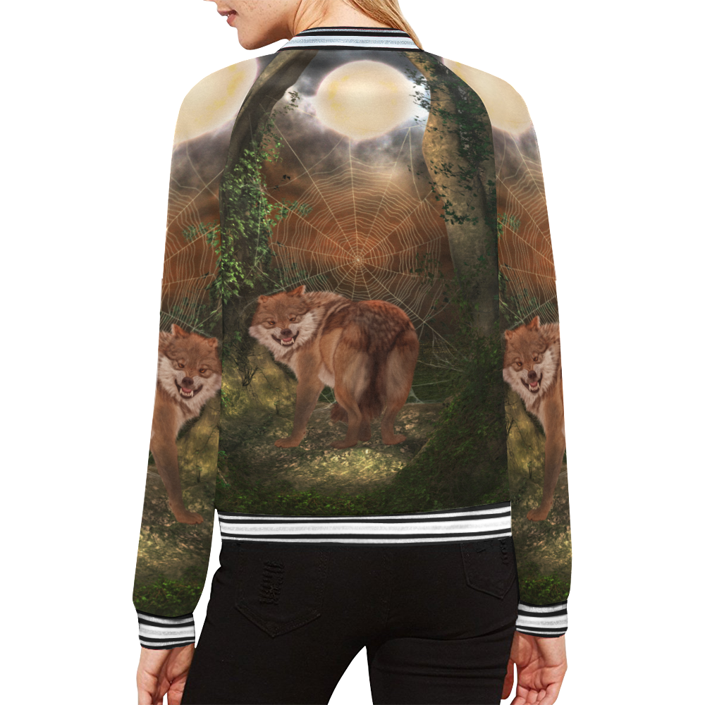 Awesome wolf in the night All Over Print Bomber Jacket for Women (Model H21)