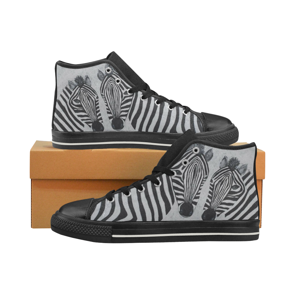 Zebra Black Women's Classic High Top Canvas Shoes (Model 017)