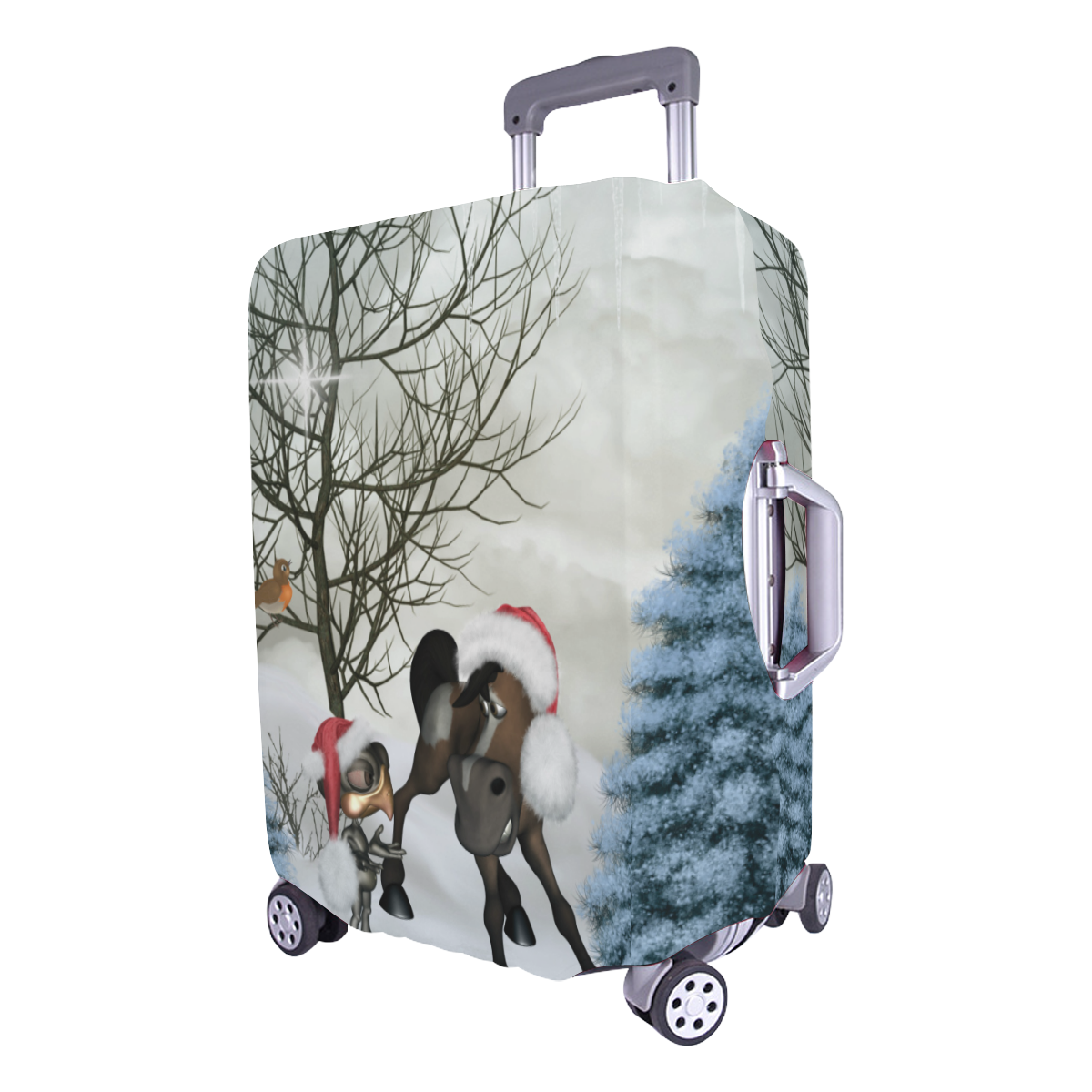 Christmas cute bird and horse Luggage Cover/Large 26"-28"