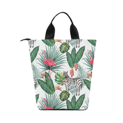 Awesome Flamingo And Zebra Nylon Lunch Tote Bag (Model 1670)