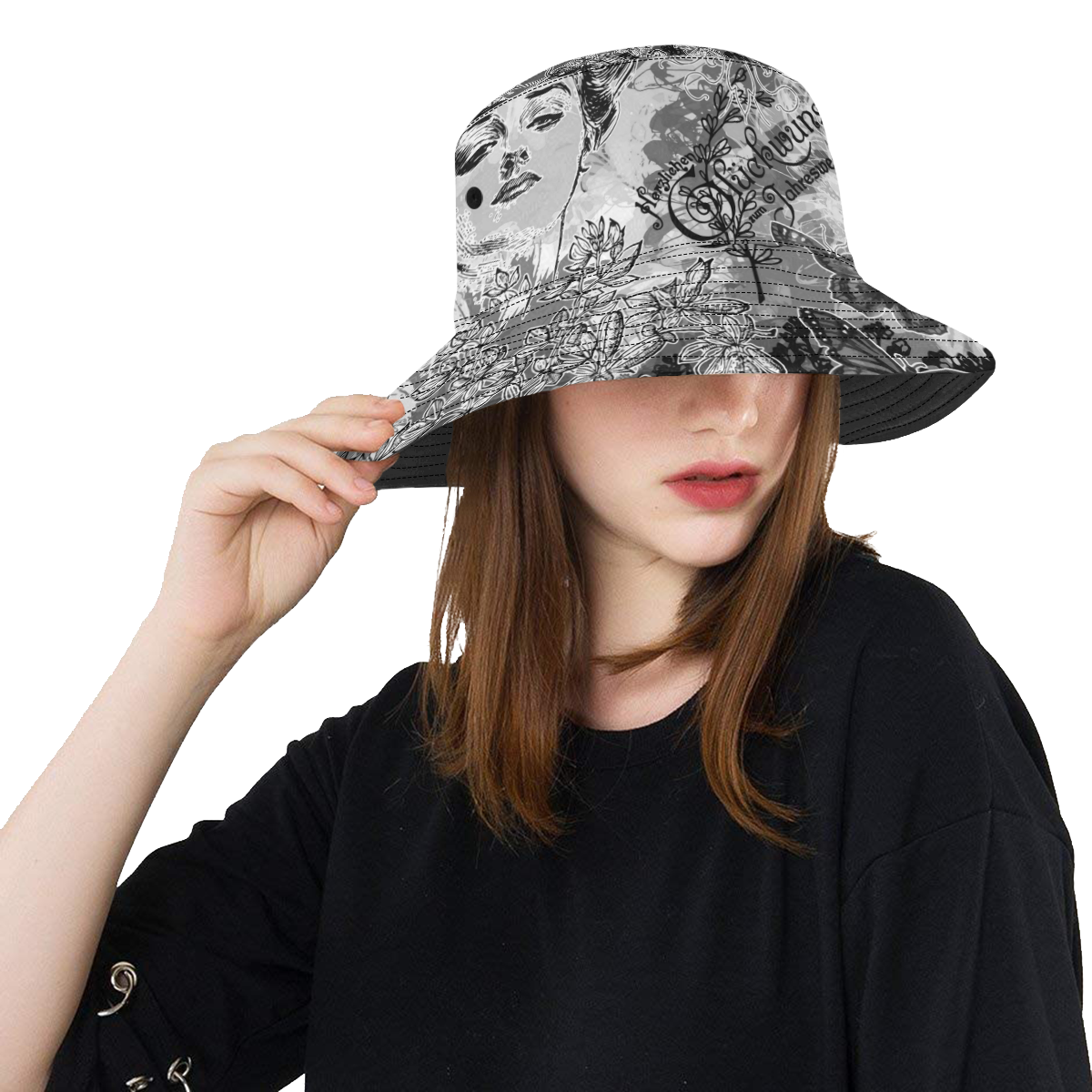 Lady and butterflies All Over Print Bucket Hat