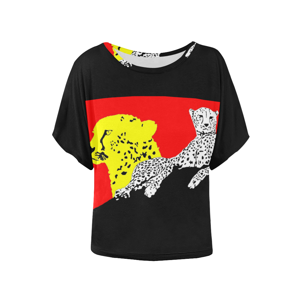 CHEETAH- Women's Batwing-Sleeved Blouse T shirt (Model T44)