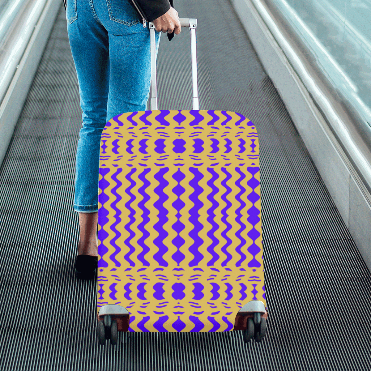 Purple Yellow Modern  Waves Lines Luggage Cover/Medium 22"-25"