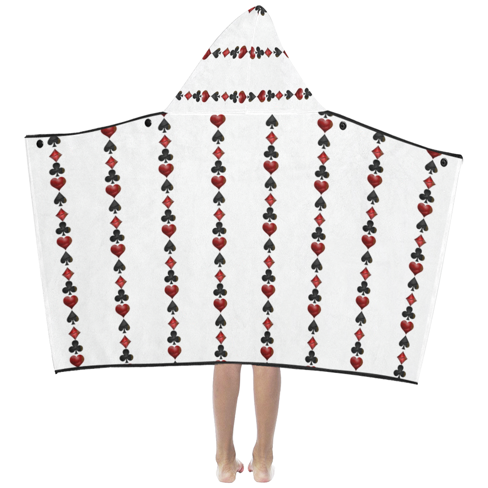 Las Vegas  Black and Red Casino Poker Card Shapes on White Kids' Hooded Bath Towels