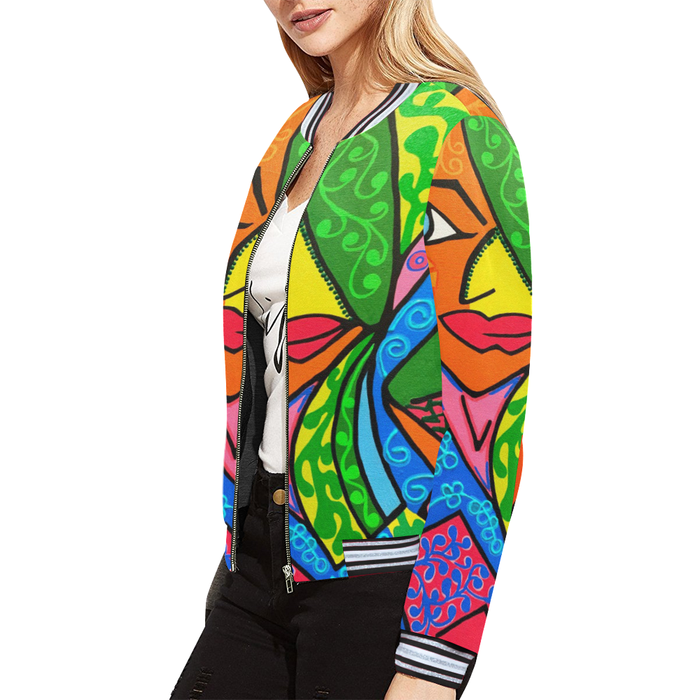 Blooming All Over Print Bomber Jacket for Women (Model H21)