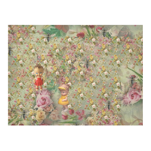Flower Meadow Cotton Linen Tablecloth 52"x 70"