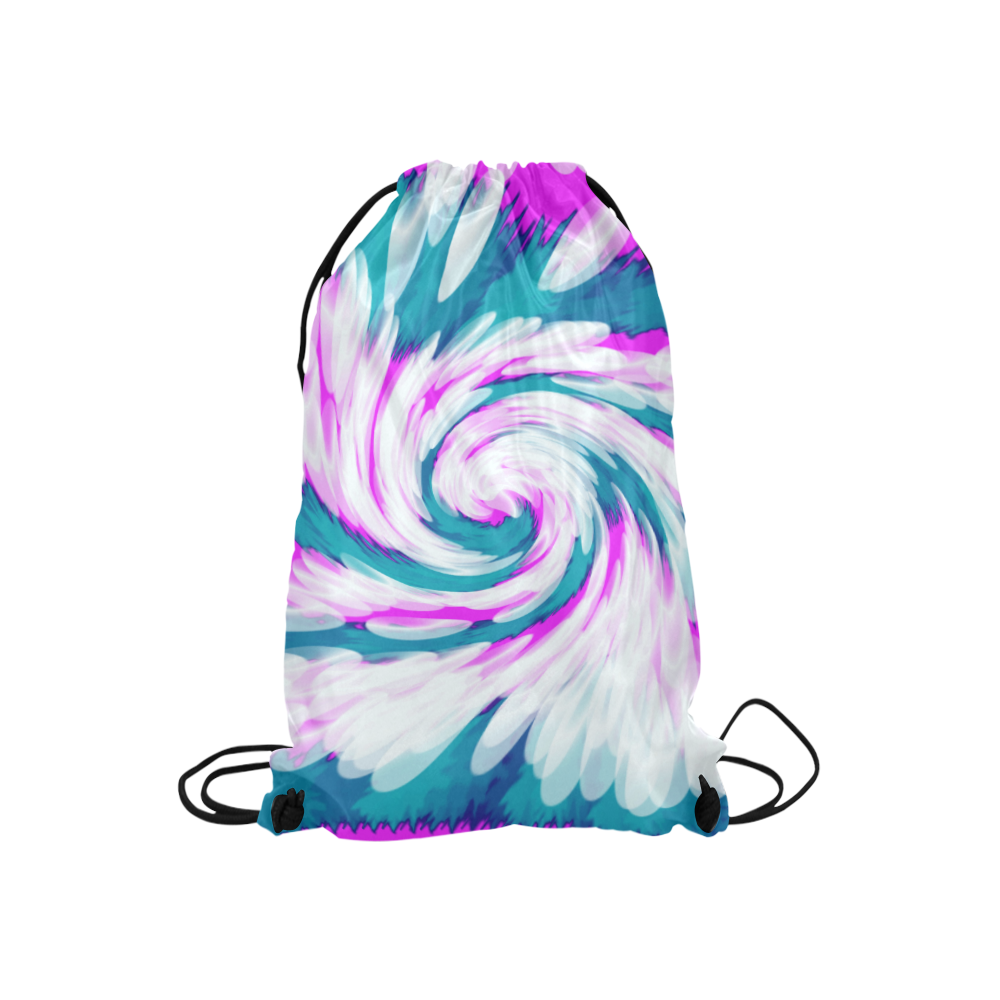 Turquoise Pink Tie Dye Swirl Abstract Small Drawstring Bag Model 1604 (Twin Sides) 11"(W) * 17.7"(H)