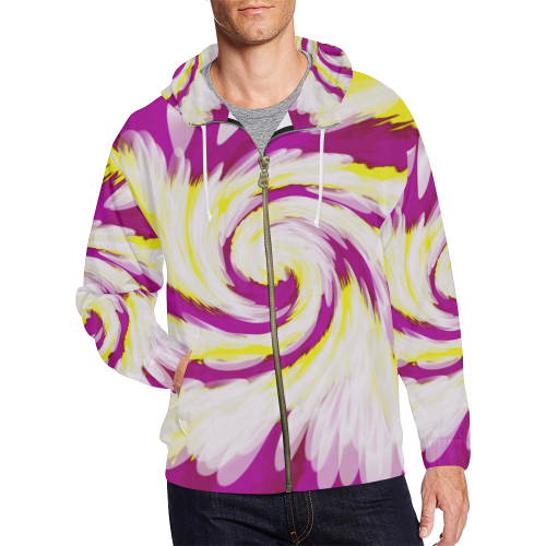 Pink Yellow Tie Dye Swirl Abstract All Over Print Full Zip Hoodie for Men/Large Size (Model H14)