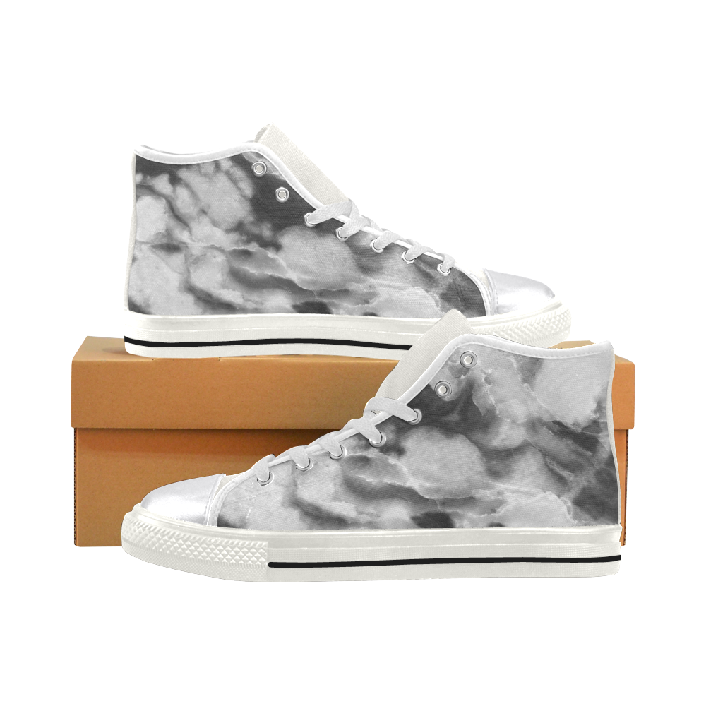 Marble Black and White Pattern Women's Classic High Top Canvas Shoes (Model 017)