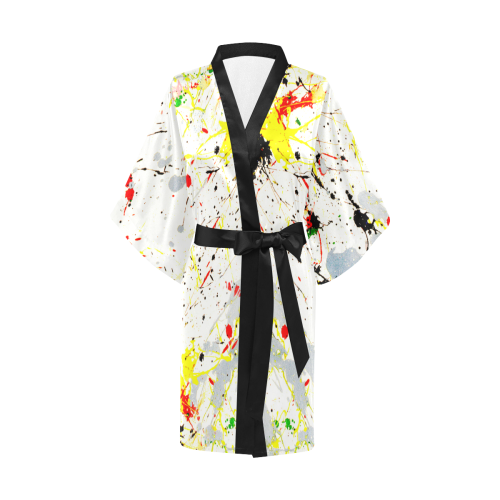 Yellow & Black Paint Splatter (Black Sash) Kimono Robe