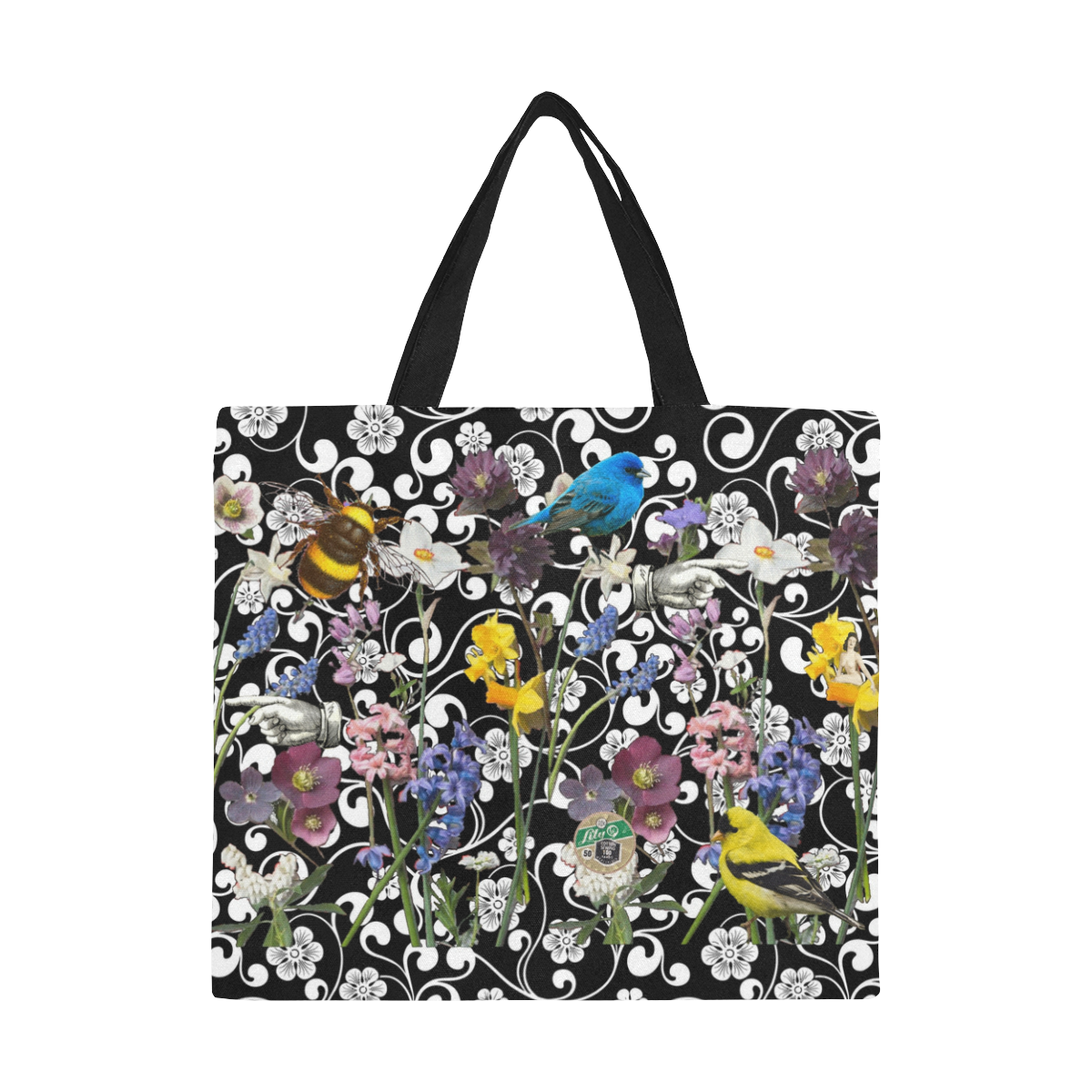 Birds and Bees in the Spring Garden All Over Print Canvas Tote Bag/Large (Model 1699)