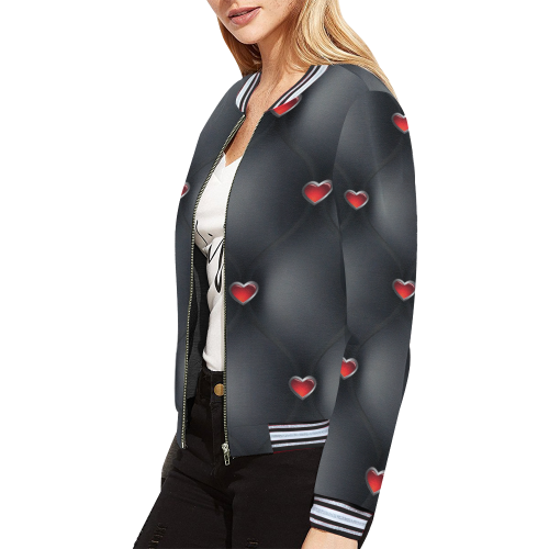 chaqueta de mujer negro acolchado All Over Print Bomber Jacket for Women (Model H21)