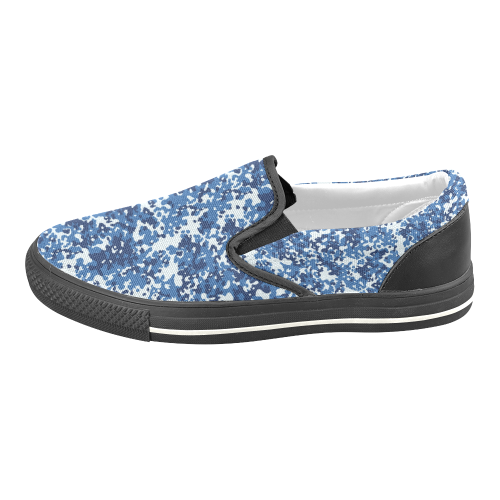 Digital Blue Camouflage Women's Slip-on Canvas Shoes/Large Size (Model 019)