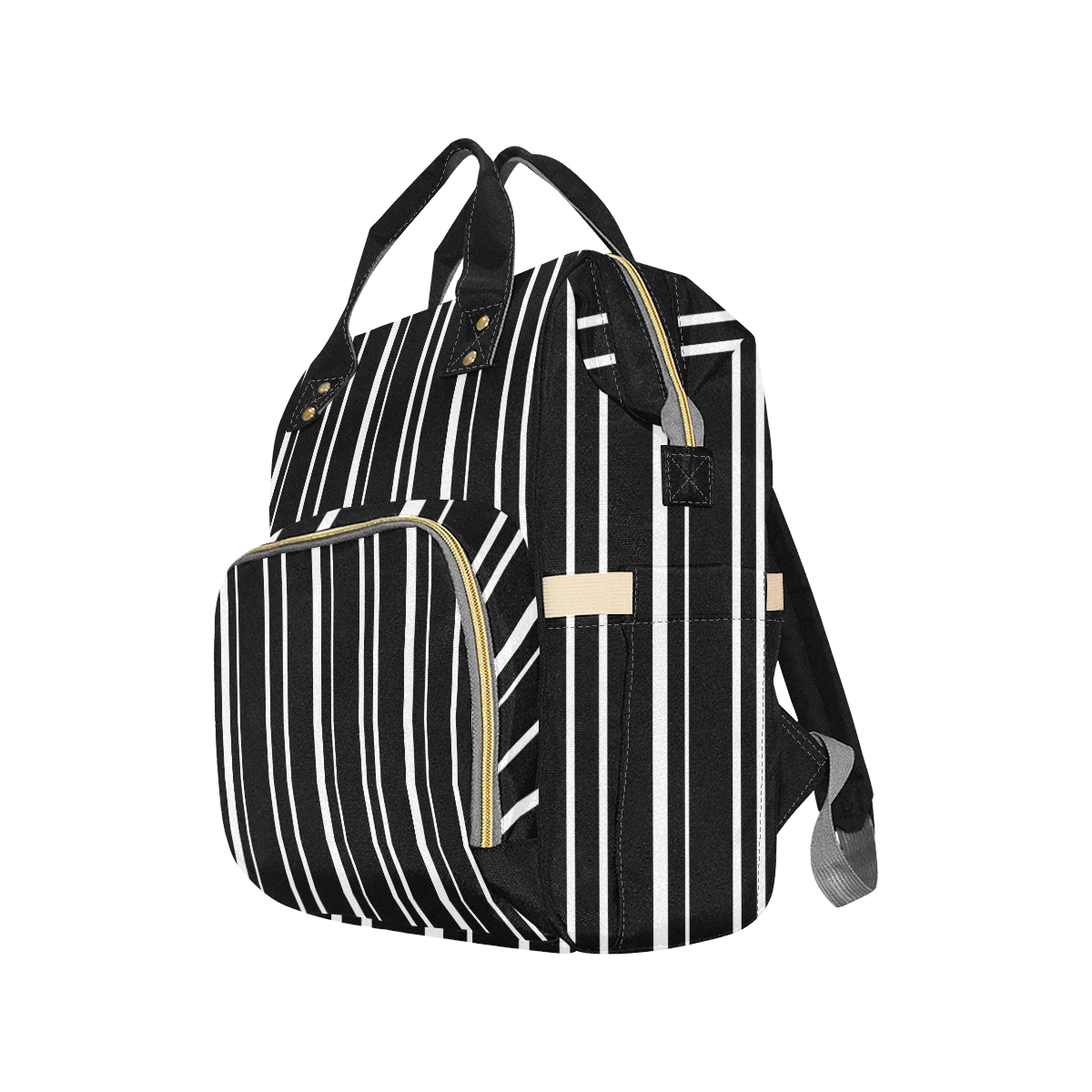 white stripes on black Multi-Function Diaper Backpack/Diaper Bag (Model 1688)
