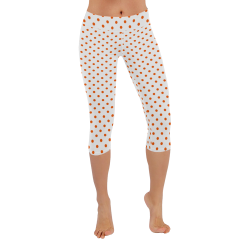 Tangerine Orange Polka Dots Women's Low Rise Capri Leggings (Invisible Stitch) (Model L08)