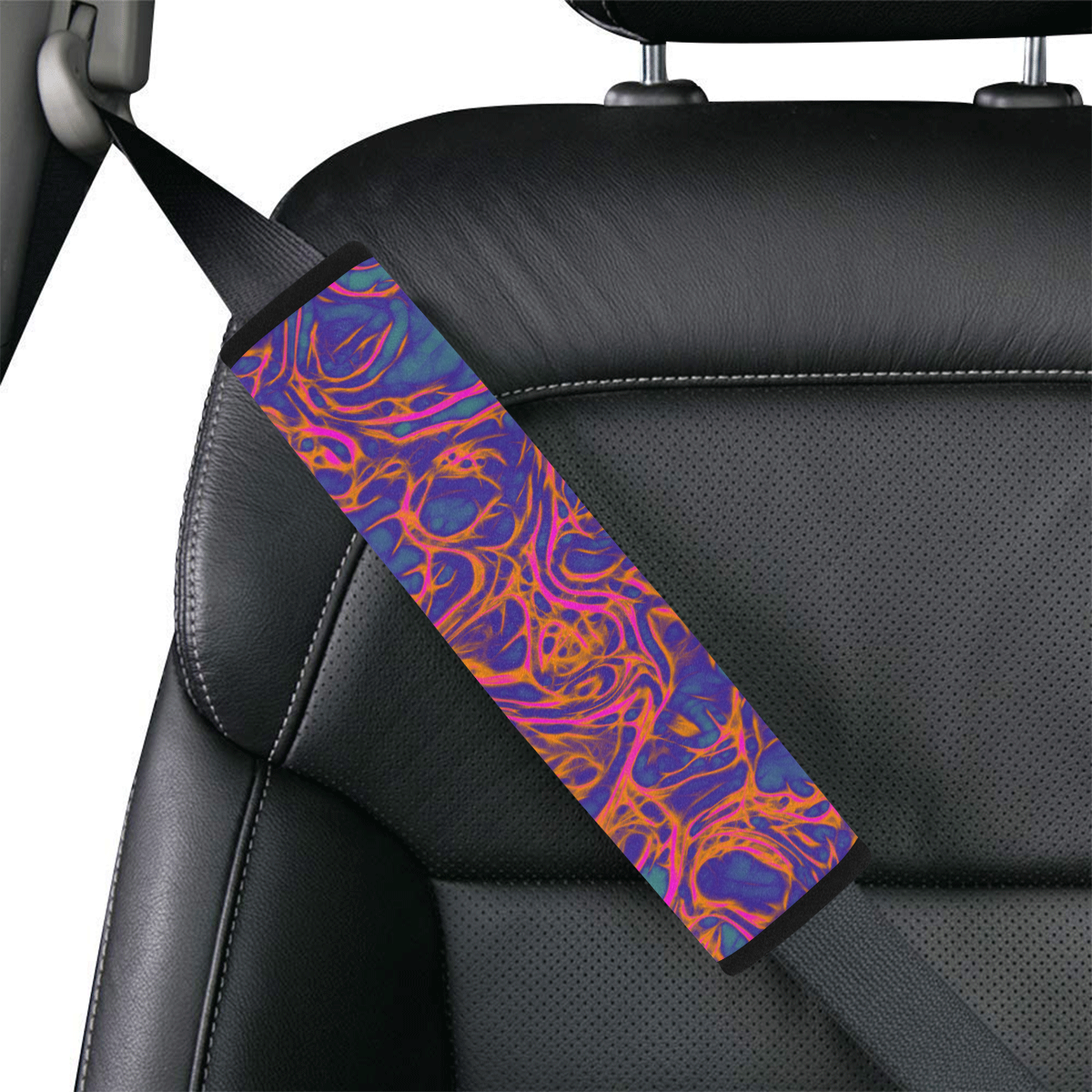 Fractal Batik ART - Hippie Orange Branches Car Seat Belt Cover 7''x12.6''