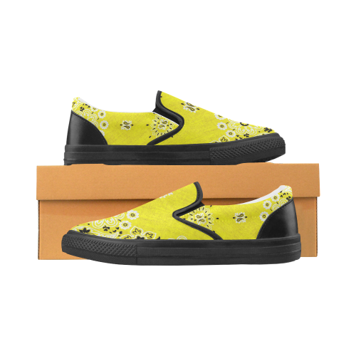 Grunge Yellow Bandana black trim Slip-on Canvas Shoes for Men/Large Size (Model 019)