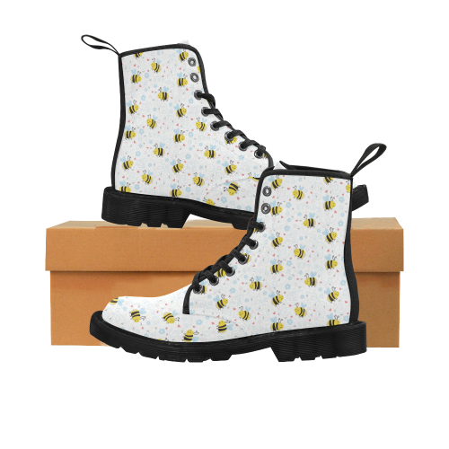 Cute Bee Pattern Martin Boots for Women (Black) (Model 1203H)