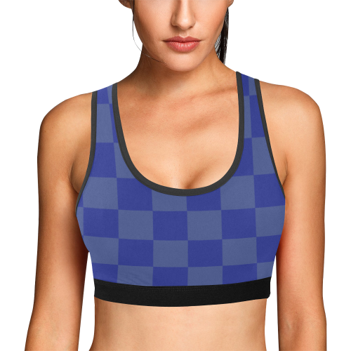 Minimalism Blue Checks Pattern Women's All Over Print Sports Bra (Model T52)