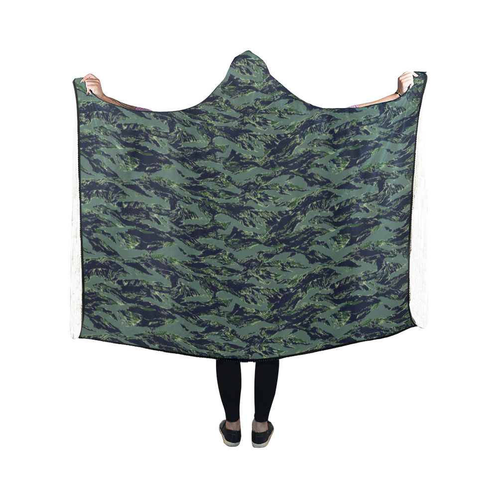 Jungle Tiger Stripe Green Camouflage Hooded Blanket 50''x40''