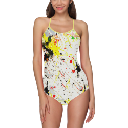 Yellow & Black Paint Splatter Strap Swimsuit ( Model S05)