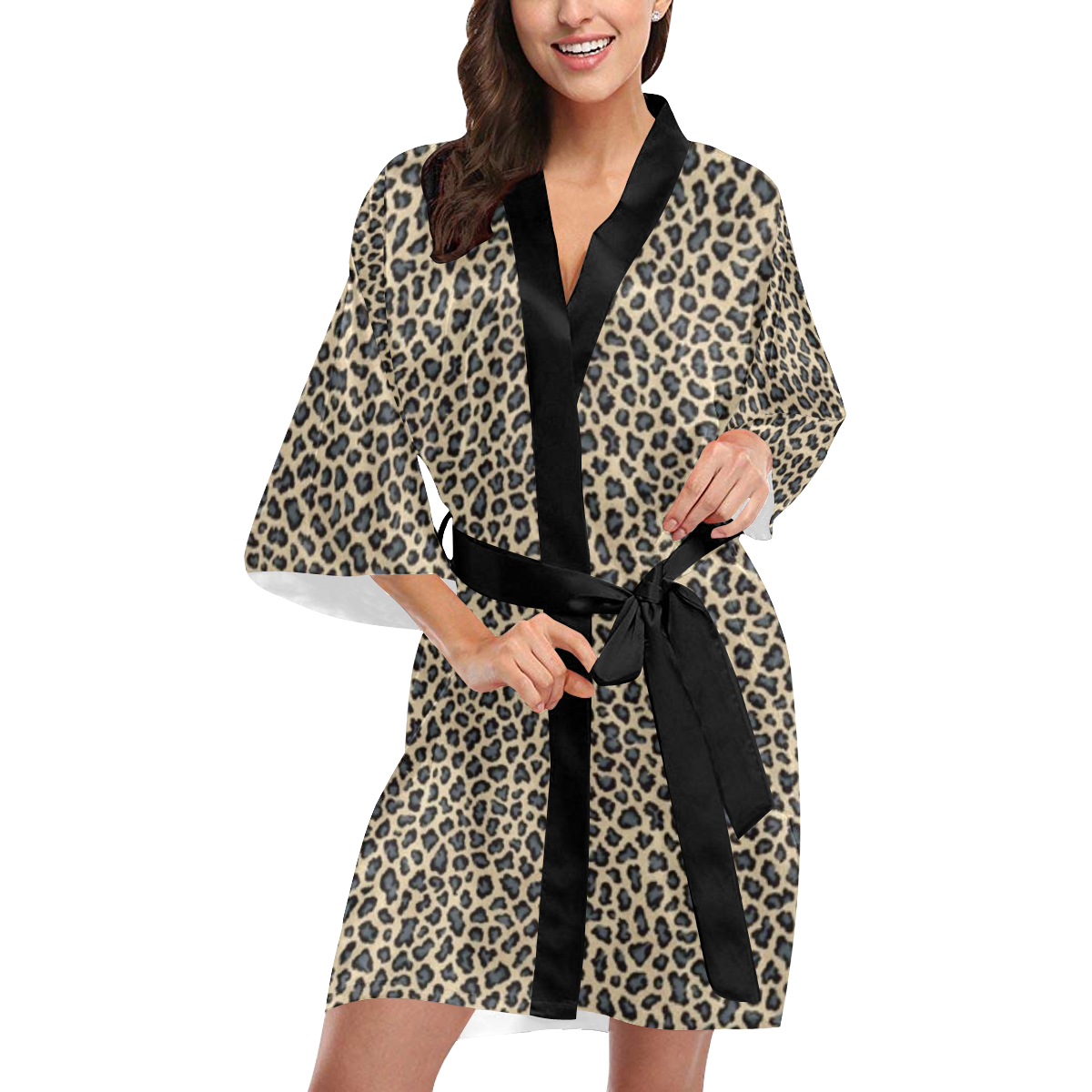 Authentic Safari Snow Leopard Skin Satin Kimono Robe
