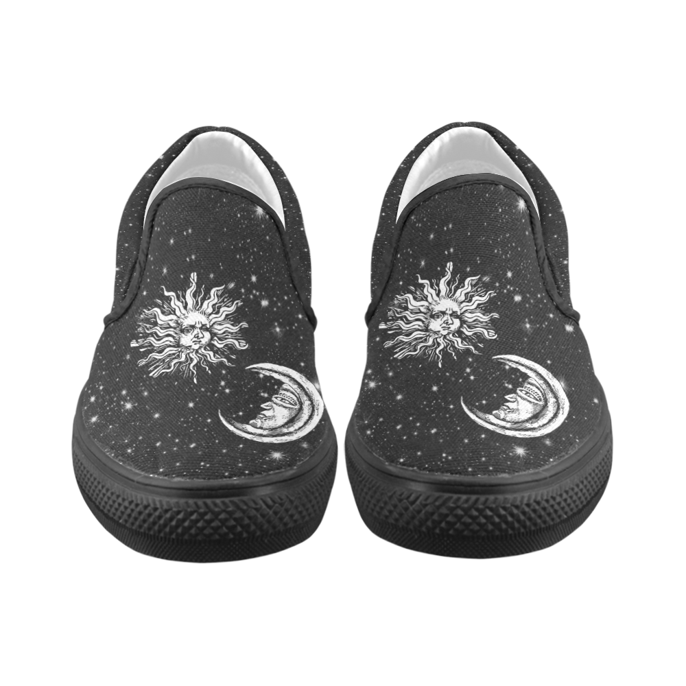 Mystic  Moon and Sun Men's Unusual Slip-on Canvas Shoes (Model 019)