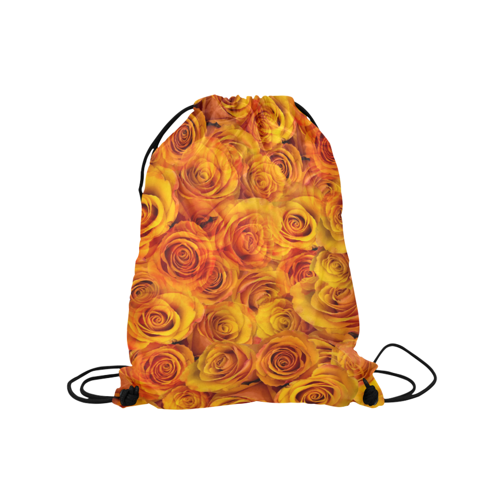 Grenadier Tangerine Roses Medium Drawstring Bag Model 1604 (Twin Sides) 13.8"(W) * 18.1"(H)