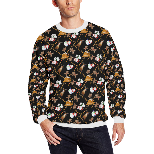 Christmas Gingerbread, Snowman, Reindeer and Santa Black All Over Print Crewneck Sweatshirt for Men/Large (Model H18)